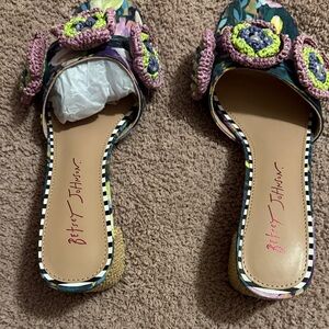 Betsey Johnson Floral Embellished Mules - Purple and green